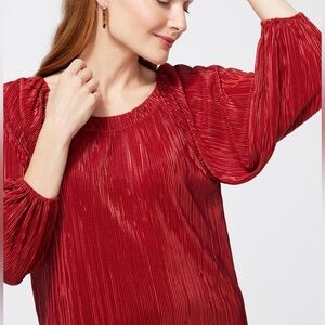 Chico’s NEW Red Metallic Crinkle Top Blouse Sz XL